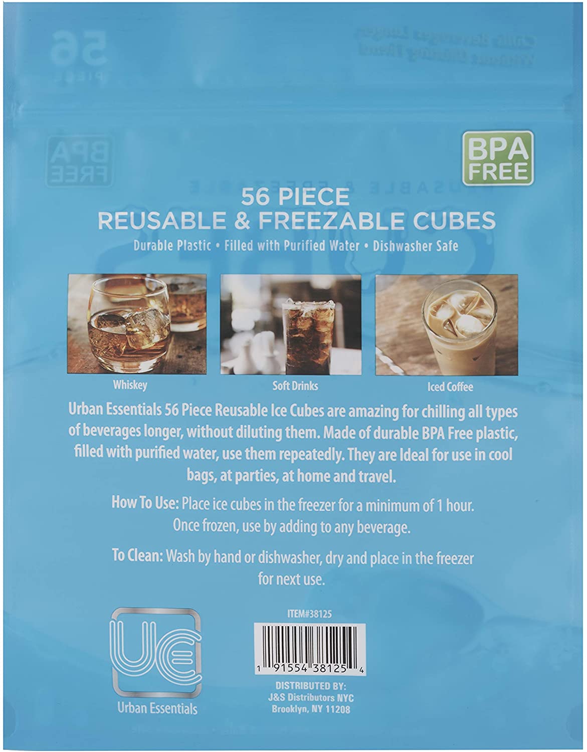 Urban Essentials - Quick Freeze Colorful Plastic Square Ice cubes With Resealable Bag Pack Of 56