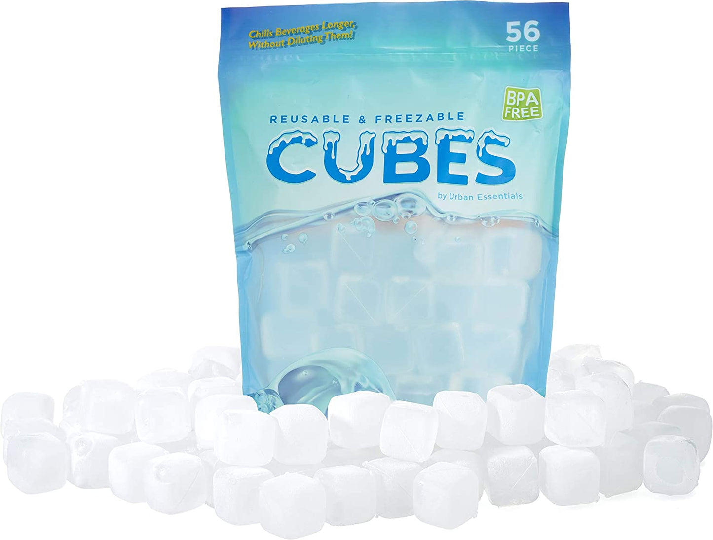 Urban Essentials - Quick Freeze Colorful Plastic Square Ice cubes With Resealable Bag Pack Of 56